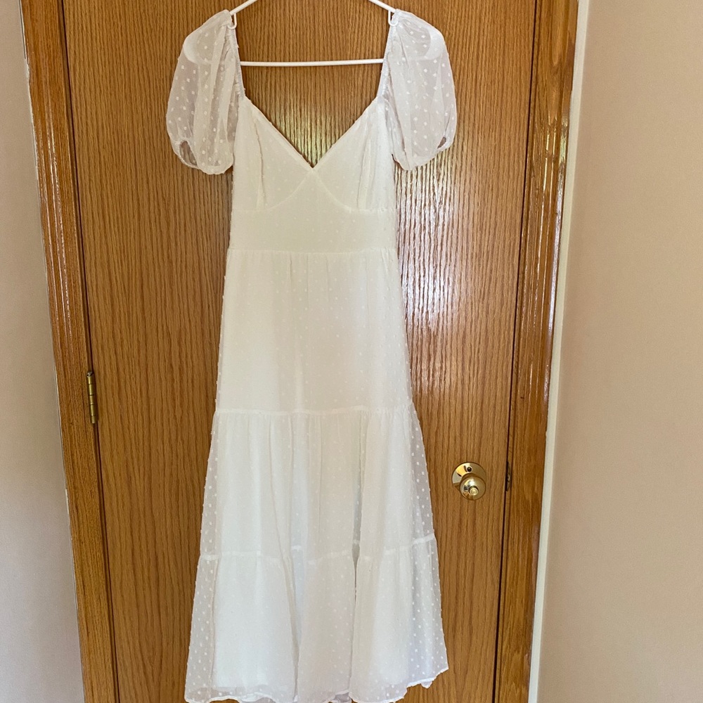 Lulus White Swiss Dot Midi Dress - image 1